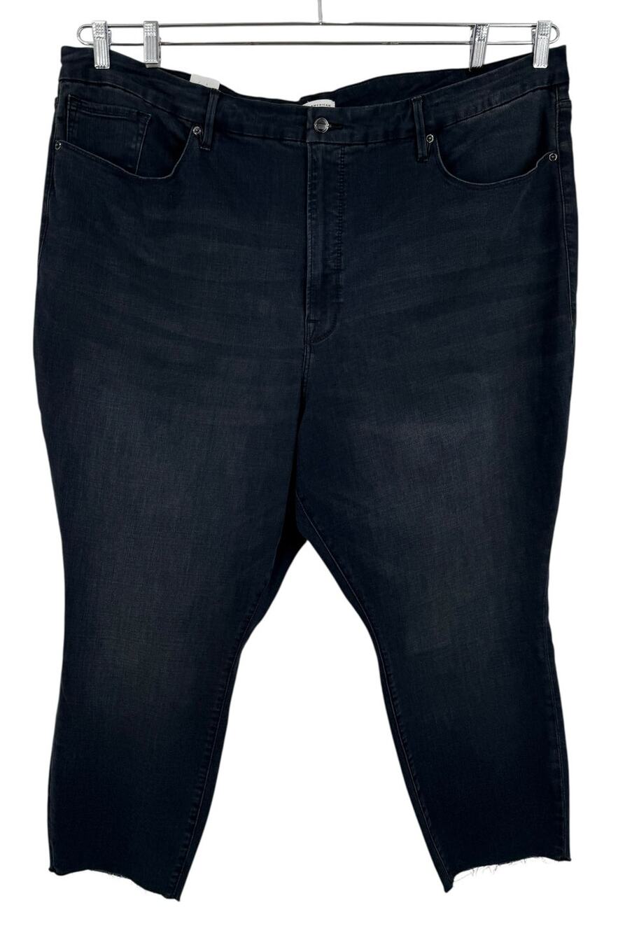 Good American Good Waist Crop skinny raw hem jeans dark blue size 30